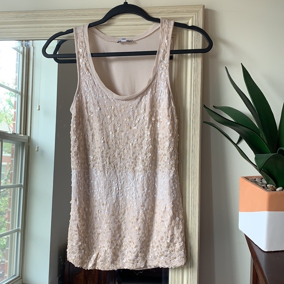 EXPRESS cream colored sequinned tank top (seize XS) ✨ - Picture 2 of 4
